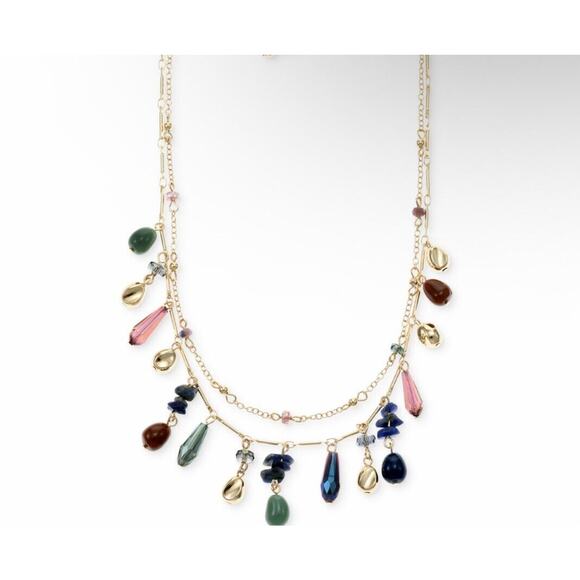 Style&co Crystal Layered Necklace Gold Tone Chain Charm Beads Chic Stylish NWT - Picture 2 of 7